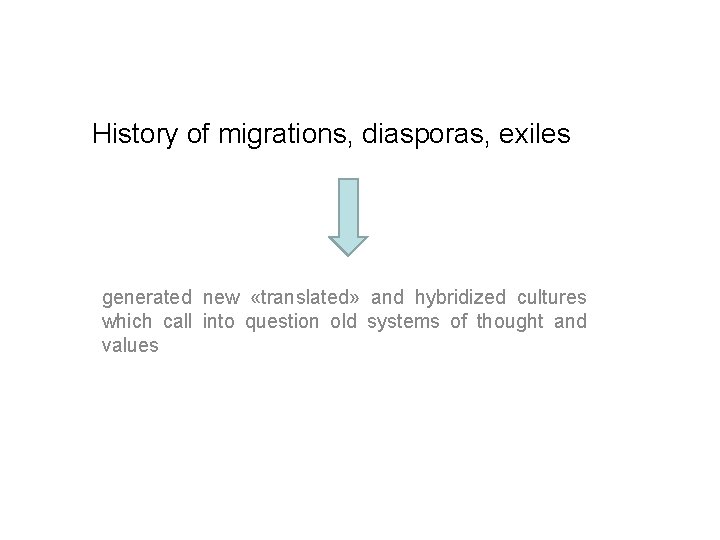 History of migrations, diasporas, exiles generated new «translated» and hybridized cultures which call into