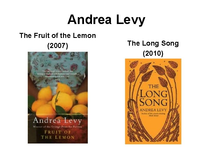 Andrea Levy The Fruit of the Lemon (2007) The Long Song (2010) 