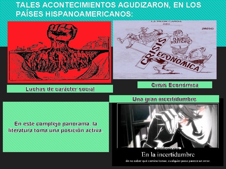 TALES ACONTECIMIENTOS AGUDIZARON, EN LOS PAÍSES HISPANOAMERICANOS: Luchas de carácter social Crisis Económica Una