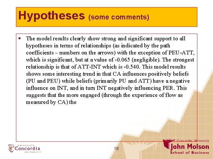 Hypotheses (some comments) § The model results clearly show strong and significant support to