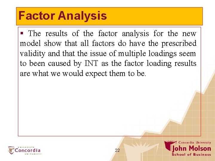 Factor Analysis § The results of the factor analysis for the new model show