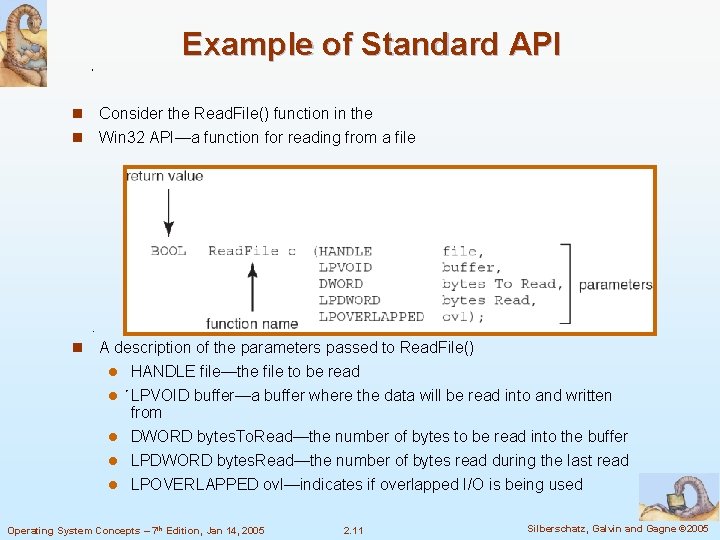 Example of Standard API n Consider the Read. File() function in the n Win