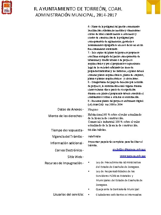 R. AYUNTAMIENTO DE TORREÓN, COAH. ADMINISTRACIÓN MUNICIPAL, 2014 -2017 6. - Plano de la