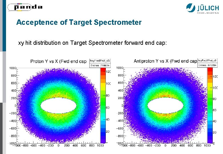 Acceptence of Target Spectrometer xy hit distribution on Target Spectrometer forward end cap: Dec