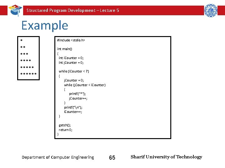 Structured Program Development – Lecture 5 Example * ** ****** #include <stdio. h> int