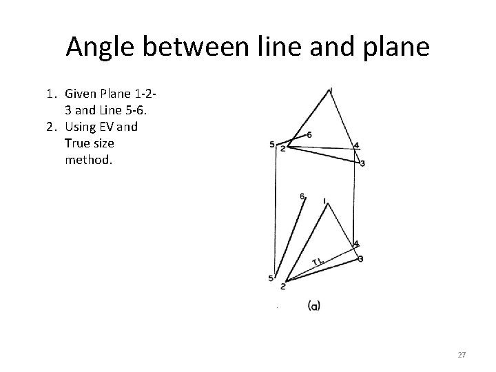 Angle between line and plane 1. Given Plane 1 -23 and Line 5 -6.