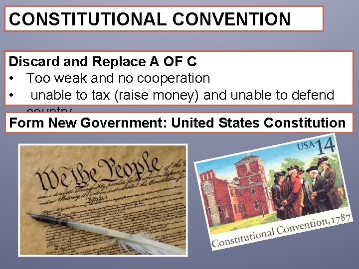 CONSTITUTIONAL CONVENTION Discard and Replace A OF C • Too weak and no cooperation
