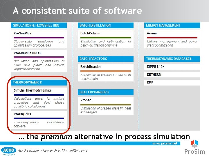 A consistent suite of software … the premium alternative in process simulation www. prosim.