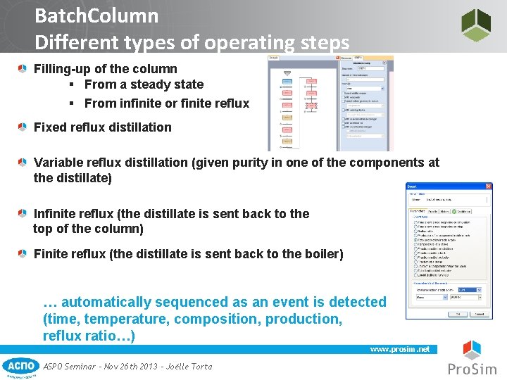 Batch. Column Different types of operating steps Filling-up of the column § From a
