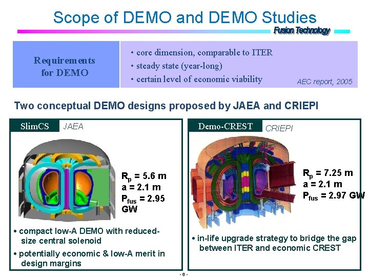 Scope of DEMO and DEMO Studies Requirements for DEMO • core dimension, comparable to Scope of DEMO and DEMO Studies Requirements for DEMO • core dimension, comparable to