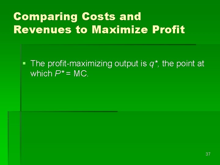 Comparing Costs and Revenues to Maximize Profit § The profit-maximizing output is q*, the