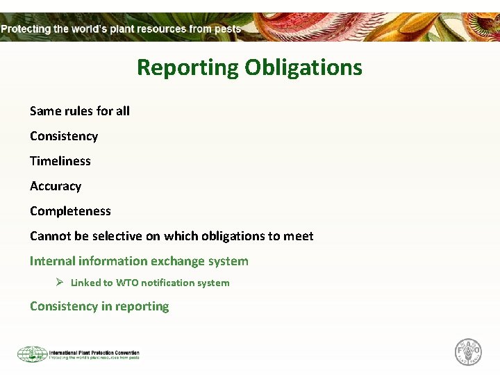 Reporting Obligations Same rules for all Consistency Timeliness Accuracy Completeness Cannot be selective on