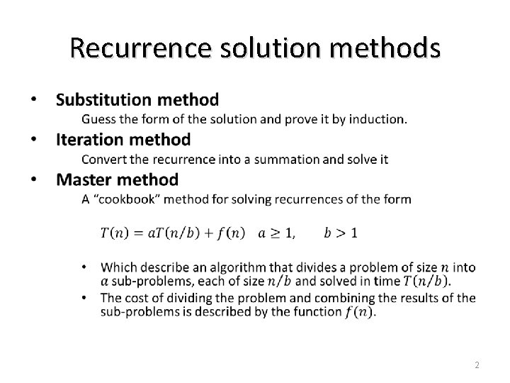 Recurrence solution methods 2 