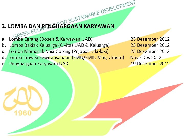 3. LOMBA DAN PENGHARGAAN KARYAWAN a. b. c. d. e. Lomba Egrang (Dosen &