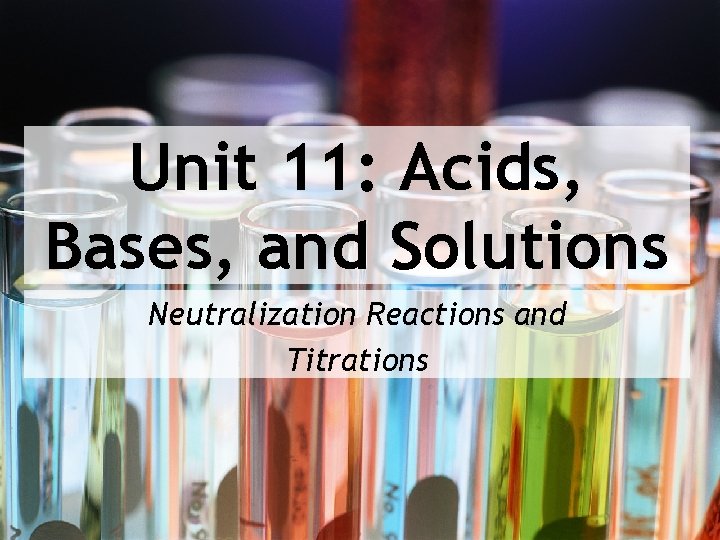 Unit 11: Acids, Bases, and Solutions Neutralization Reactions and Titrations 