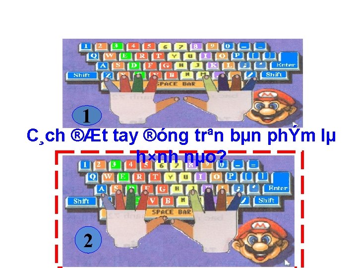 1 C¸ch ®Æt tay ®óng trªn bµn phÝm lµ h×nh nµo? 2 