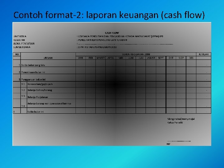 Contoh format-2: laporan keuangan (cash flow) 