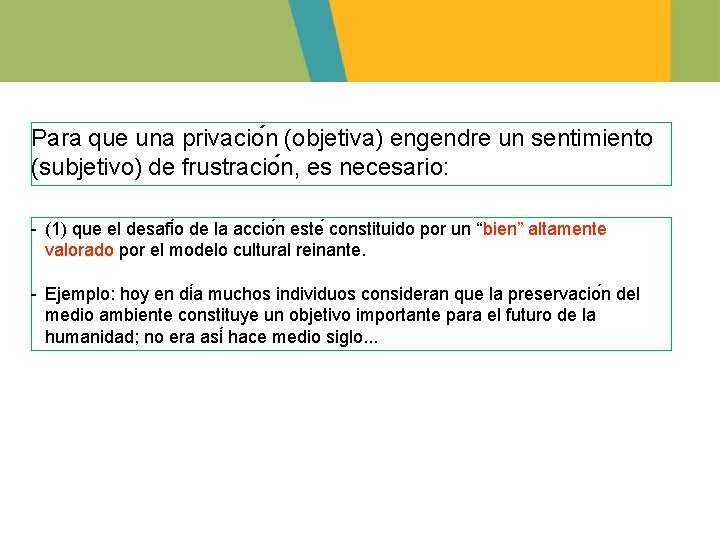 Para que una privacio n (objetiva) engendre un sentimiento (subjetivo) de frustracio n, es