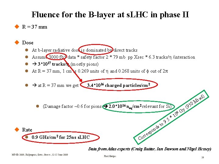 Fluence for the B-layer at s. LHC in phase II R = 37 mm