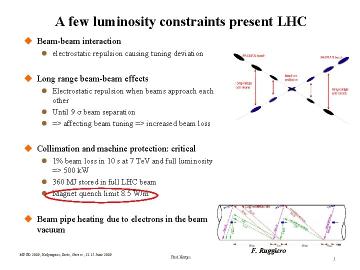 A few luminosity constraints present LHC Beam-beam interaction electrostatic repulsion causing tuning deviation Long