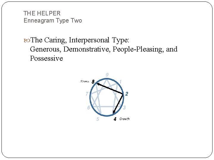 THE HELPER Enneagram Type Two The Caring, Interpersonal Type: Generous, Demonstrative, People-Pleasing, and Possessive