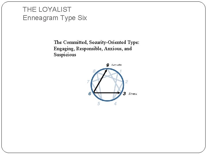 THE LOYALIST Enneagram Type Six The Committed, Security-Oriented Type: Engaging, Responsible, Anxious, and Suspicious