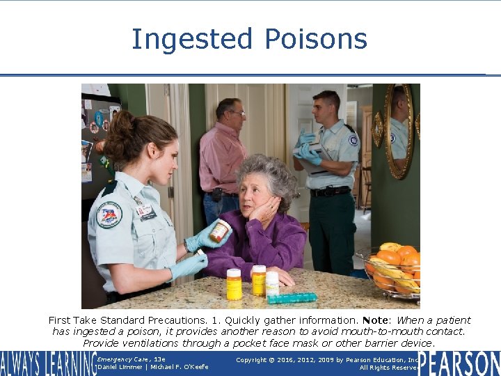 Ingested Poisons First Take Standard Precautions. 1. Quickly gather information. Note: When a patient
