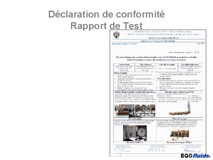 Déclaration de conformité Rapport de Test EQOfluids® 