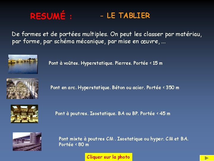 RESUMÉ : - LE TABLIER De formes et de portées multiples. On peut les