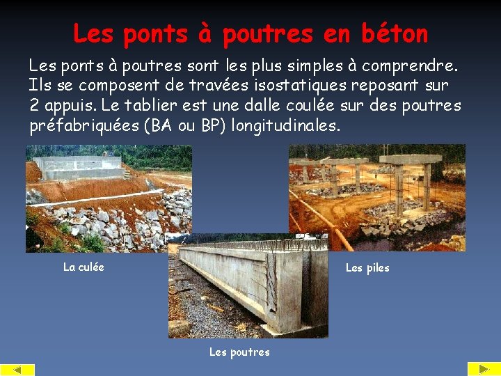 Les ponts à poutres en béton Les ponts à poutres sont les plus simples
