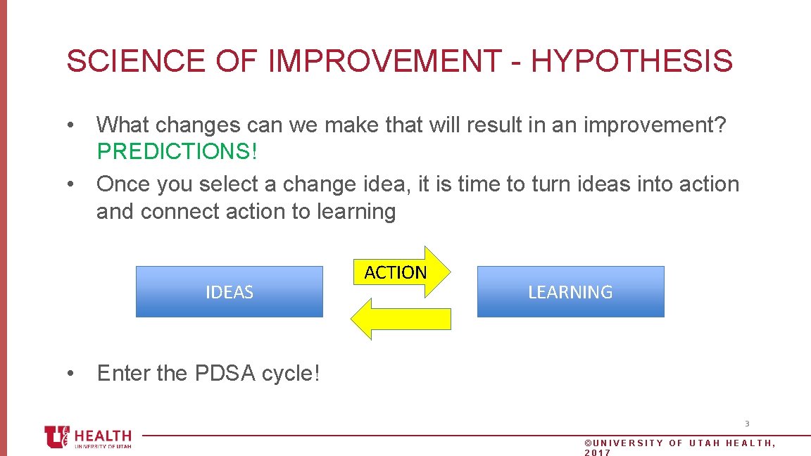 SCIENCE OF IMPROVEMENT - HYPOTHESIS • What changes can we make that will result