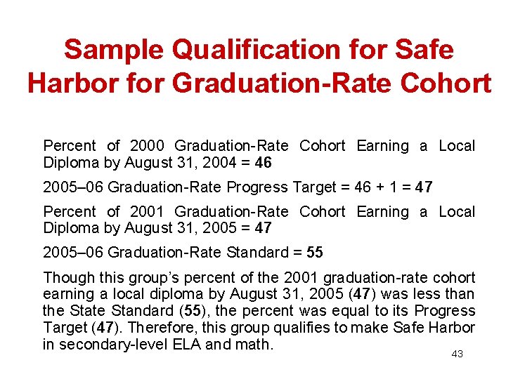 Sample Qualification for Safe Harbor for Graduation-Rate Cohort Percent of 2000 Graduation-Rate Cohort Earning