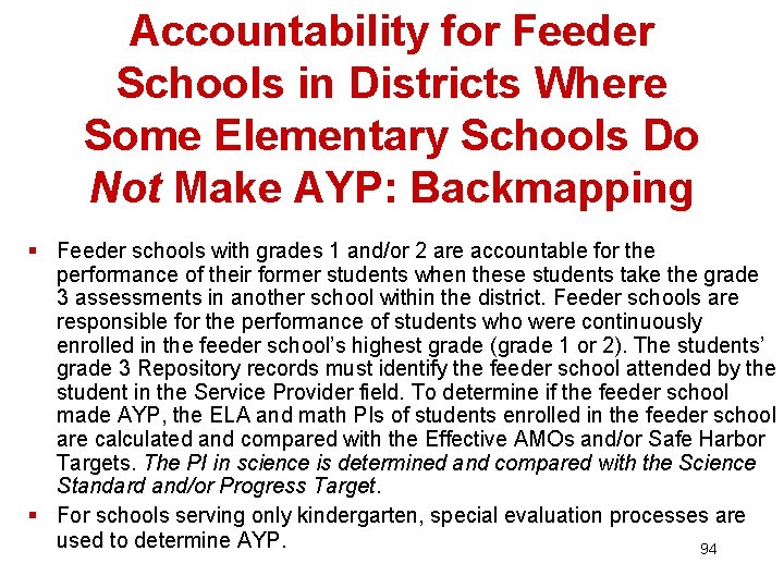 Accountability for Feeder Schools in Districts Where Some Elementary Schools Do Not Make AYP:
