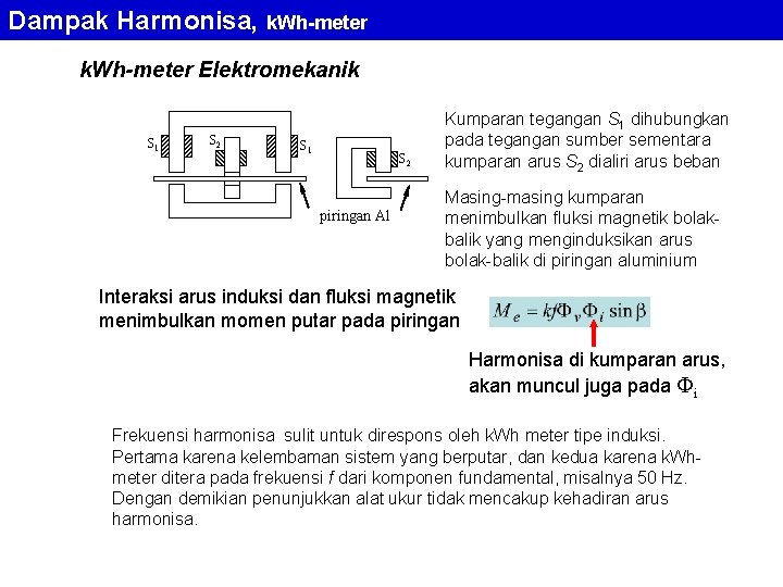 Dampak Harmonisa, k. Wh-meter Elektromekanik S 1 S 2 piringan Al Kumparan tegangan S