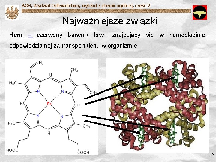 AGH, Wydział Odlewnictwa, wykład z chemii ogólnej, część 2 Najważniejsze związki Hem – czerwony