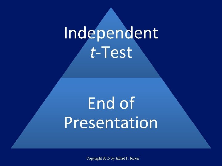 Independent t-Test End of Presentation Copyright 2015 by Alfred P. Rovai 