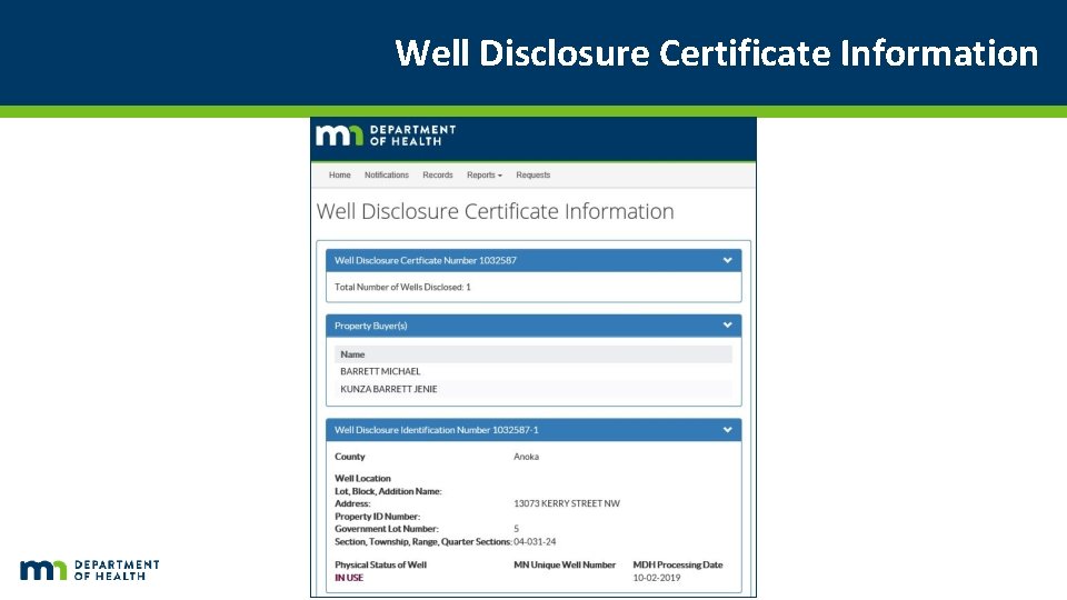 Well Disclosure Certificate Information Well Disclosure Certificate Information