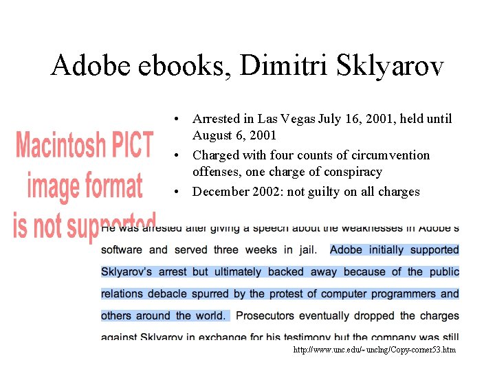 Adobe ebooks, Dimitri Sklyarov • Arrested in Las Vegas July 16, 2001, held until