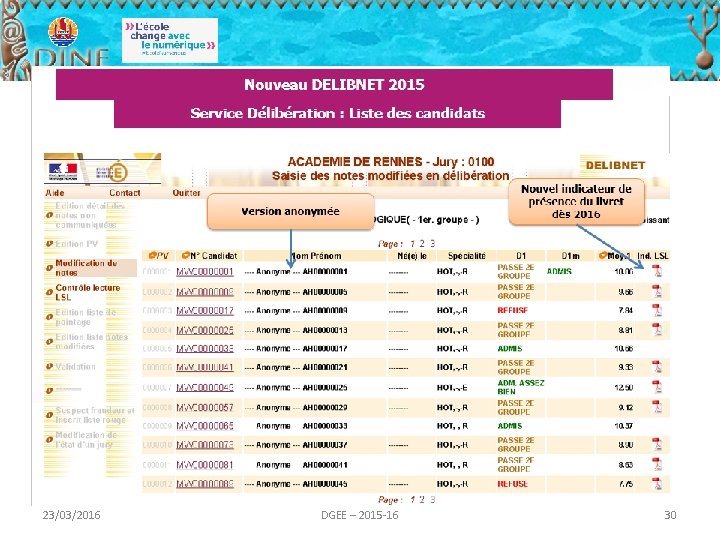 23/03/2016 DGEE – 2015 -16 30 