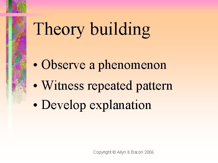 Theory building • Observe a phenomenon • Witness repeated pattern • Develop explanation Copyright