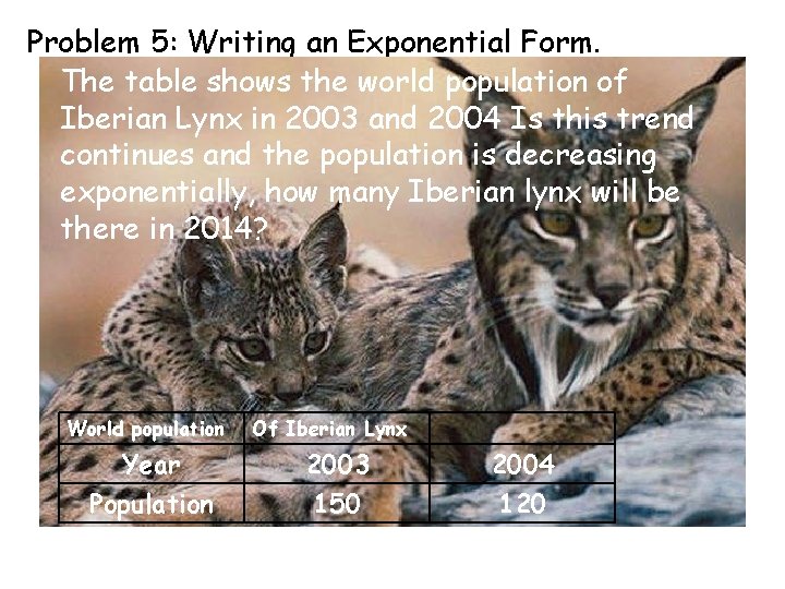Problem 5: Writing an Exponential Form. The table shows the world population of Iberian