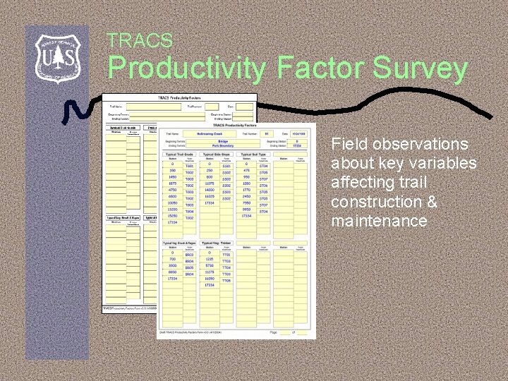 TRACS Productivity Factor Survey Field observations about key variables affecting trail construction & maintenance