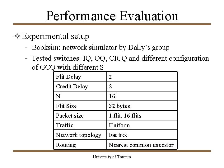 Performance Evaluation ² Experimental setup - Booksim: network simulator by Dally’s group - Tested