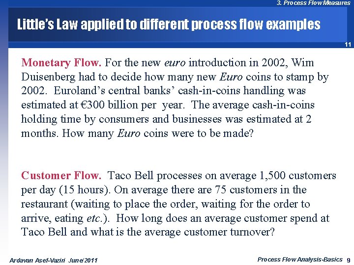 3. Process Flow Measures Little’s Law applied to different process flow examples 11 Monetary