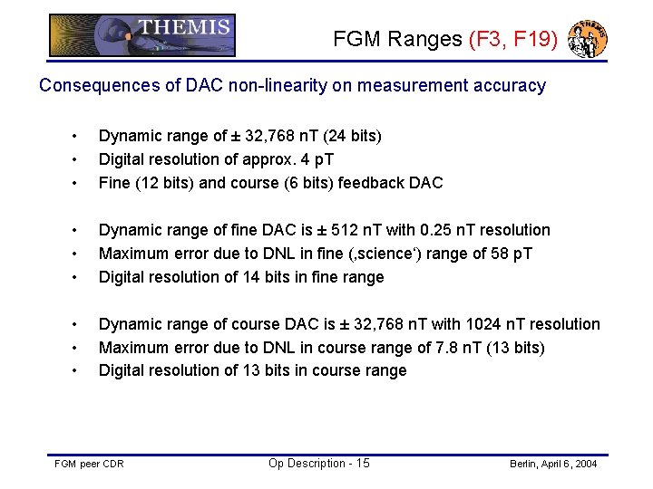 FGM Ranges (F 3, F 19) Consequences of DAC non-linearity on measurement accuracy •