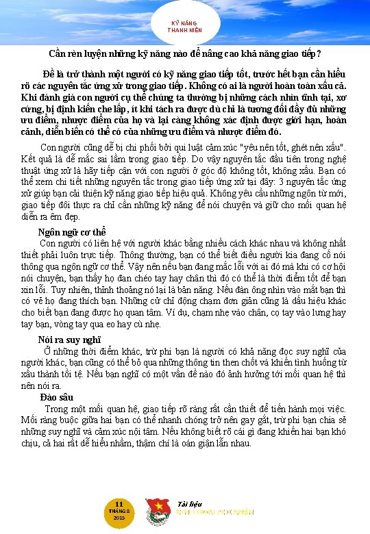 KỸ NĂNG THANH NIÊN Cần rèn luyện những kỹ năng nào để nâng cao KỸ NĂNG THANH NIÊN Cần rèn luyện những kỹ năng nào để nâng cao