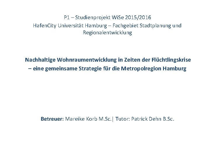 P 1 – Studienprojekt Wi. Se 2015/2016 Hafen. City Universität Hamburg – Fachgebiet Stadtplanung