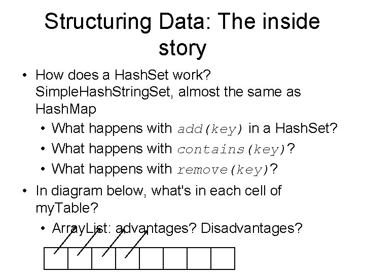 Structuring Data: The inside story • How does a Hash. Set work? Simple. Hash.