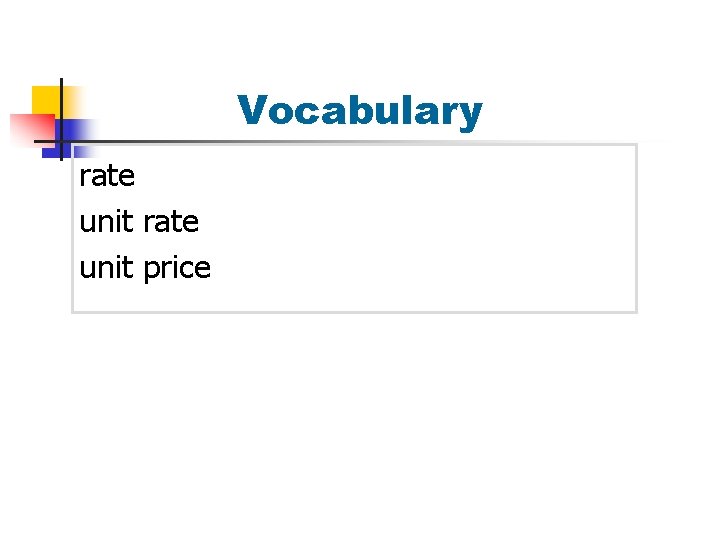 Vocabulary rate unit price 