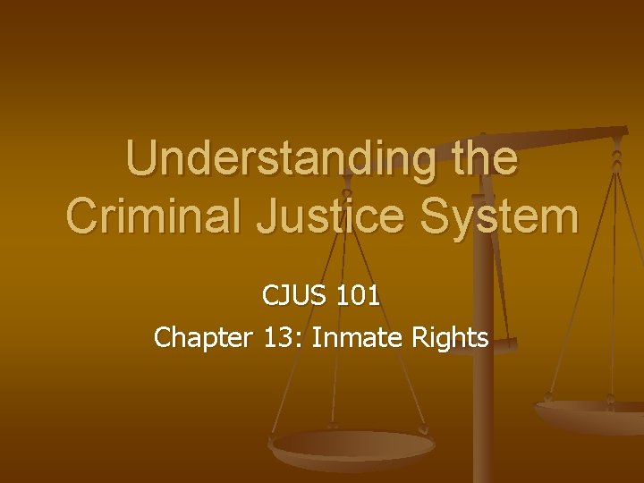 Understanding the Criminal Justice System CJUS 101 Chapter 13: Inmate Rights 